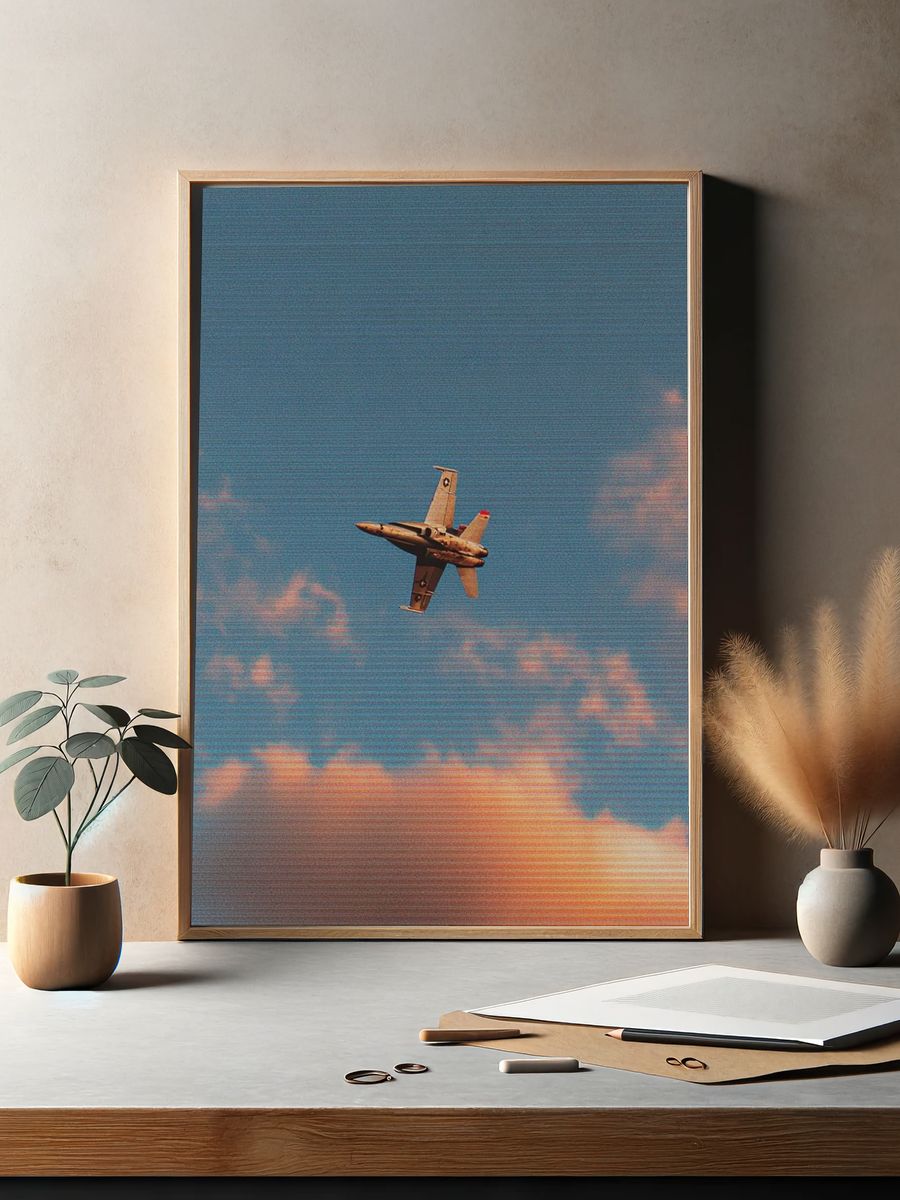 Jet Fighter in Sunset Sky Poster. — room view 2