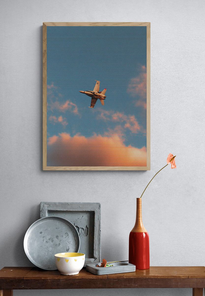 Jet Fighter in Sunset Sky Poster. — room view 3