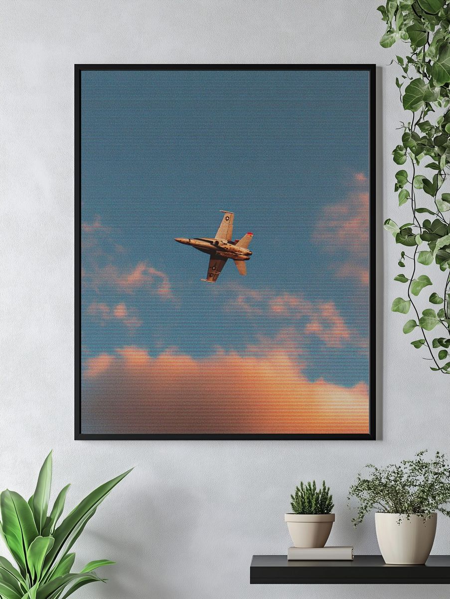 Jet Fighter in Sunset Sky Poster. — room view 4