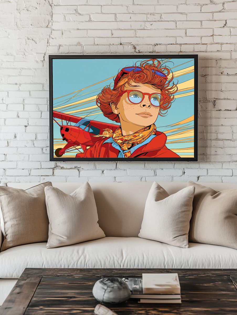 Red-Haired Aviator Portrait Print. — room view 1