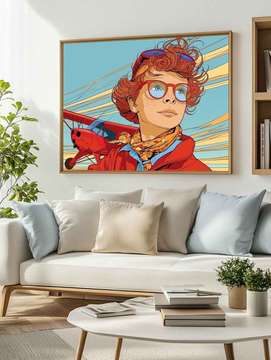 Red-Haired Aviator Portrait Print. — room view 2