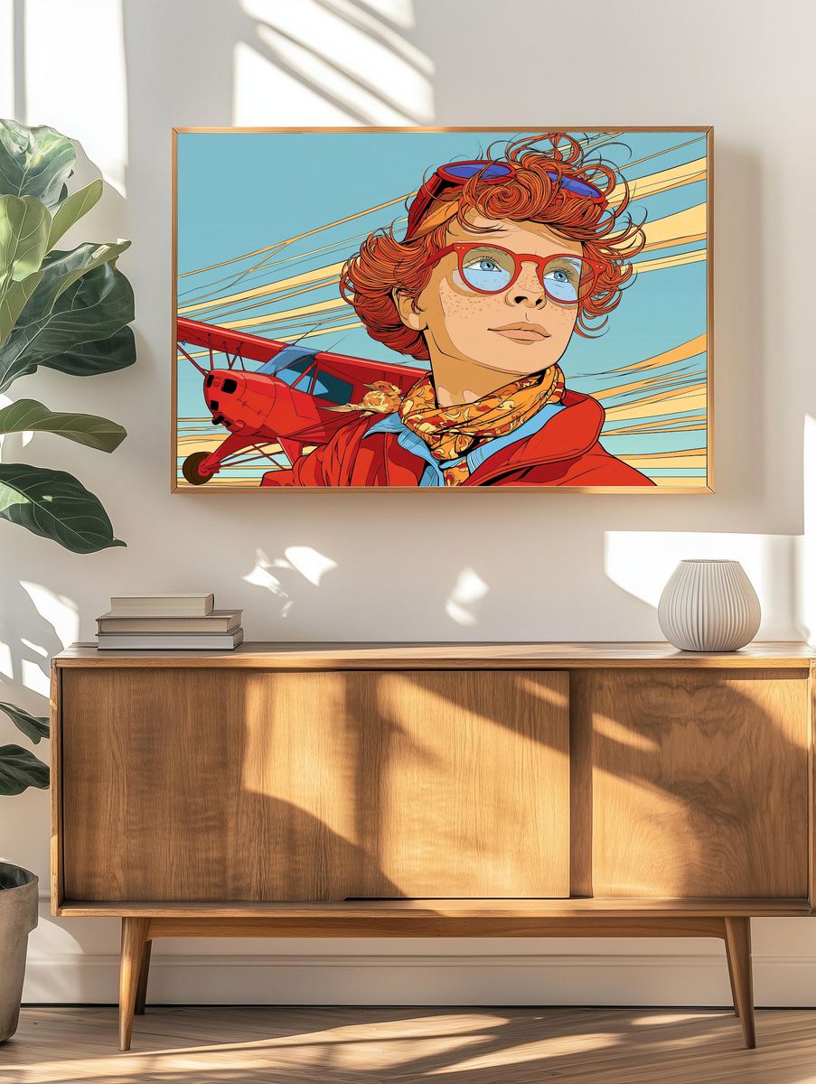 Red-Haired Aviator Portrait Print. — room view 3