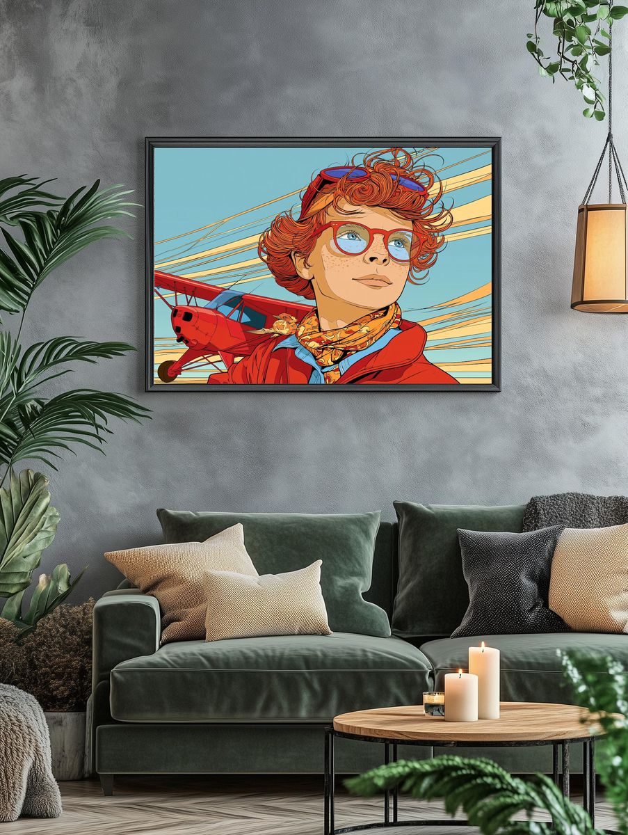 Red-Haired Aviator Portrait Print. — room view 4