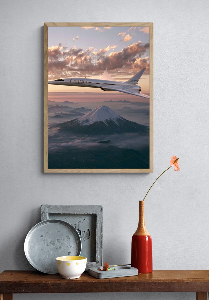 Supersonic Jet Over Volcano Print. — room view 3