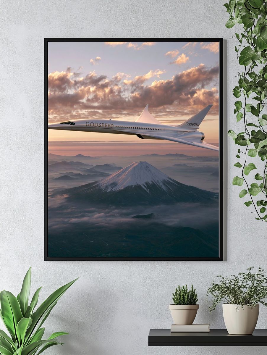 Supersonic Jet Over Volcano Print. — room view 4
