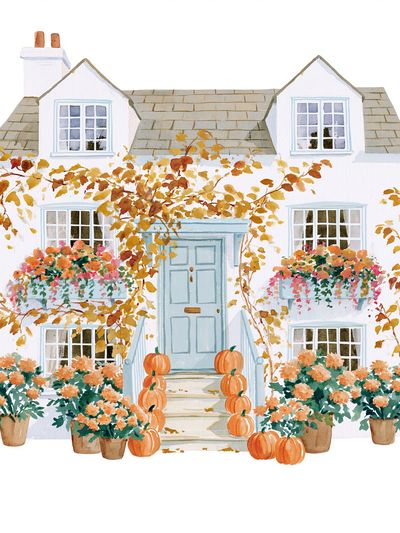 Autumn Cottage Watercolor Print.