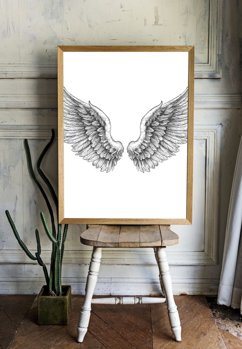Angel Wings Line-Art Poster. — room view 1