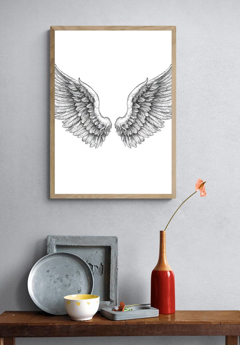 Angel Wings Line-Art Poster. — room view 3