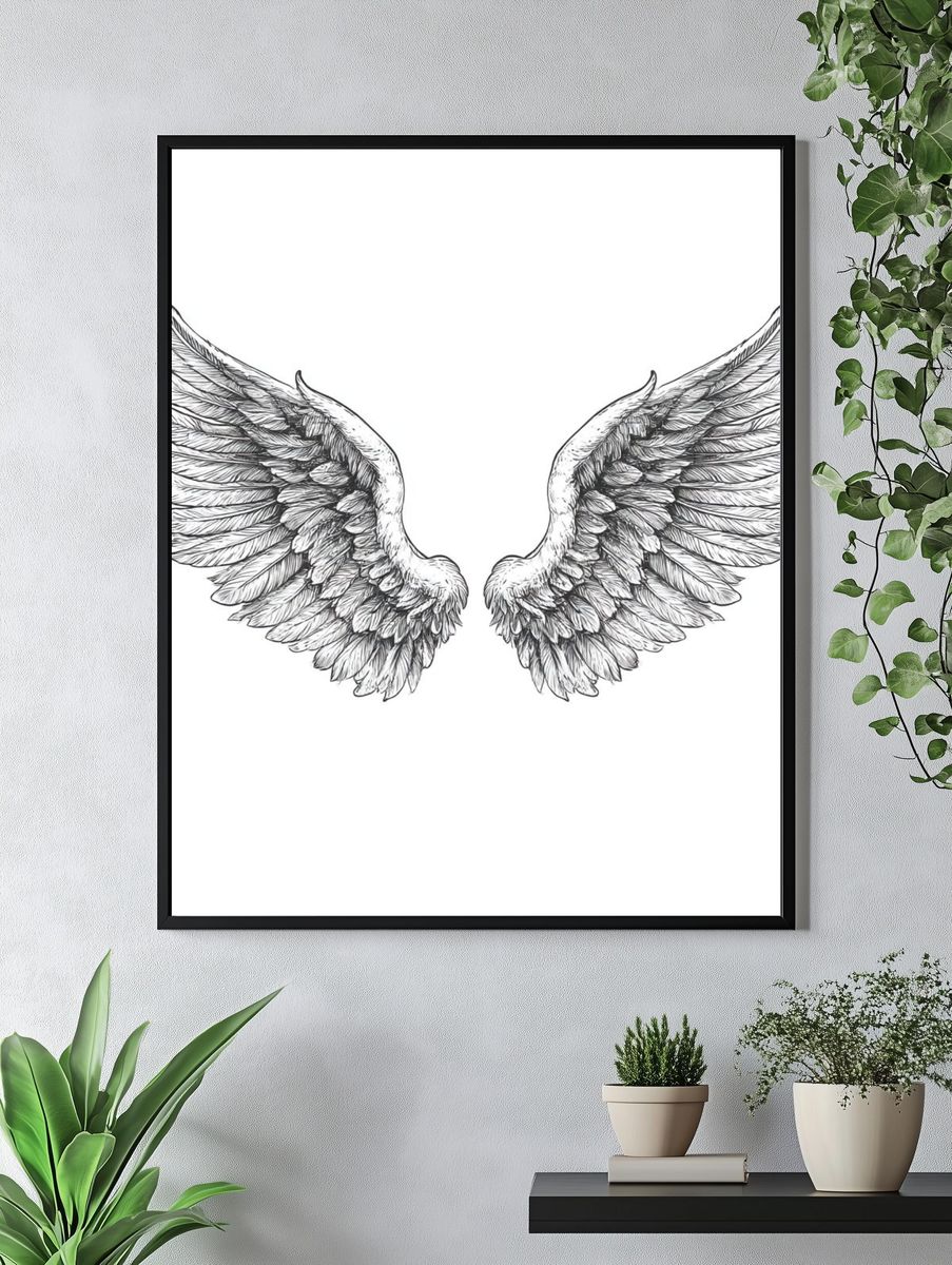 Angel Wings Line-Art Poster. — room view 4