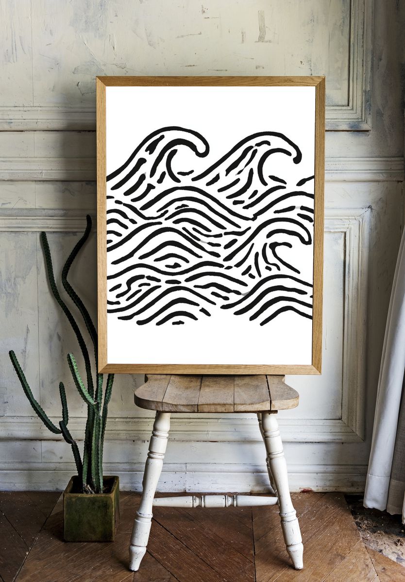 Abstract Wave Line Art Poster. room preview
