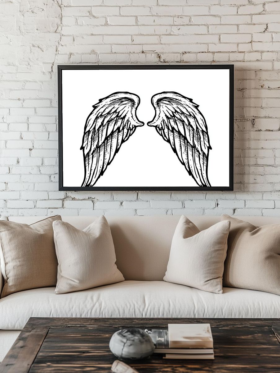 Angel Wings Line Art Poster. room preview