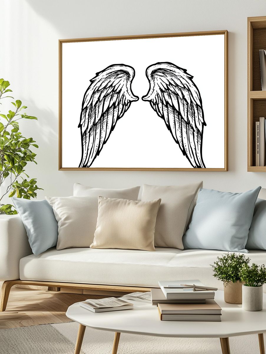 Angel Wings Line Art Poster. — room view 2