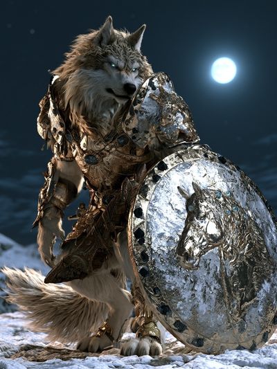Armored Wolf Moonlight Illustration Poster.