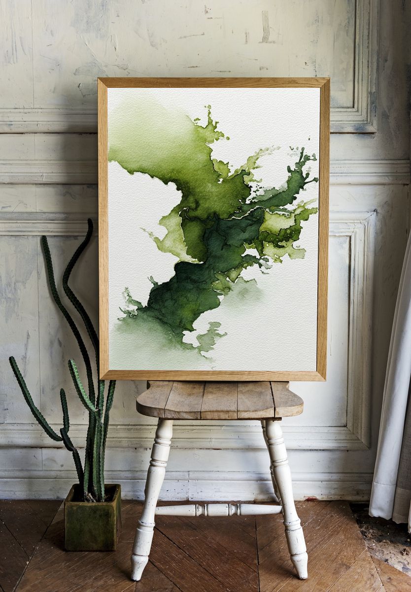 Abstract Green Watercolor Poster. — room view 1