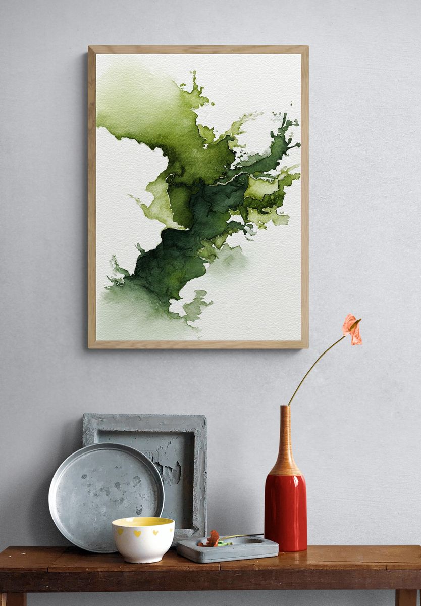 Abstract Green Watercolor Poster. — room view 3