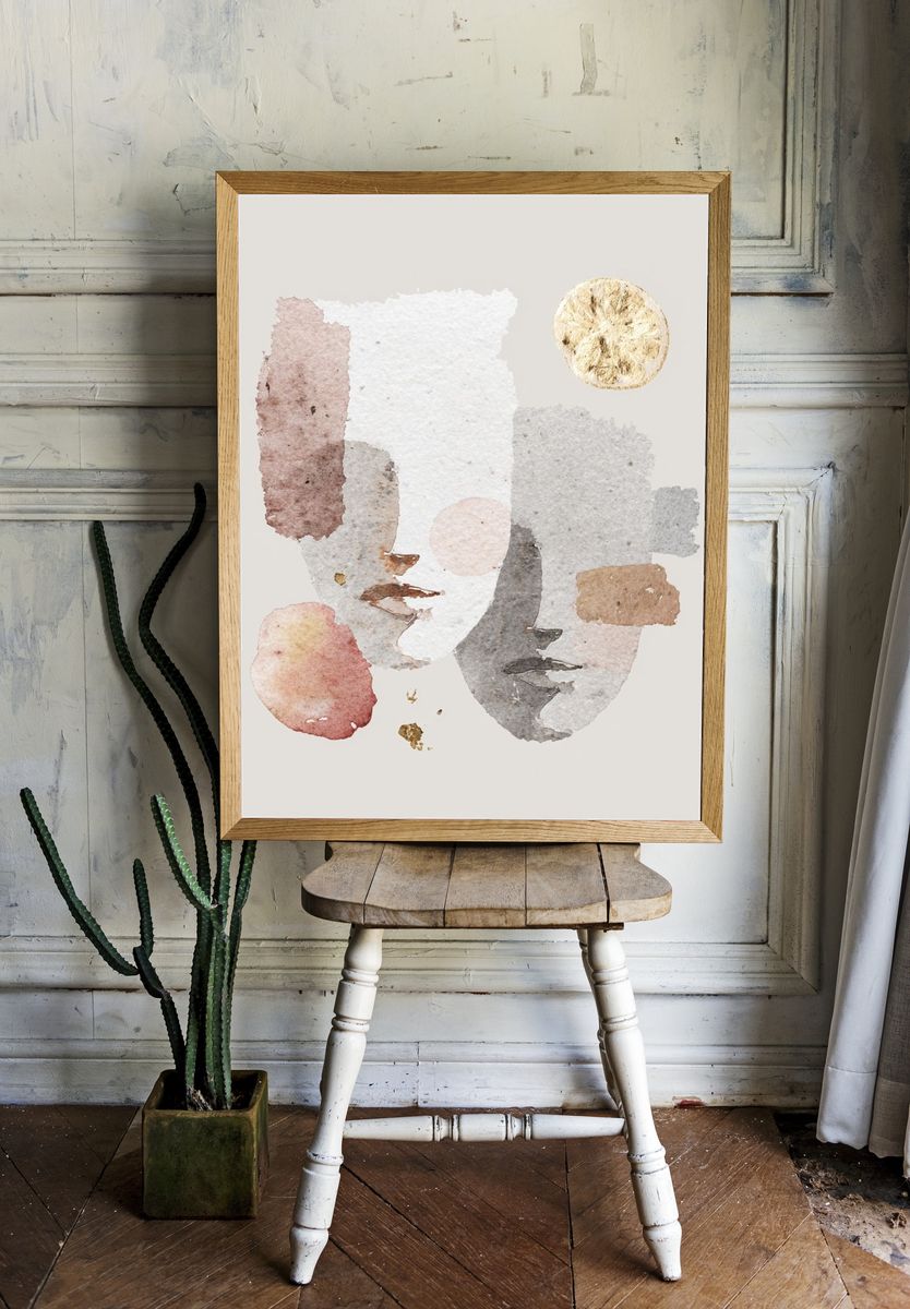 Soft Watercolor Faces Abstract Print. room preview