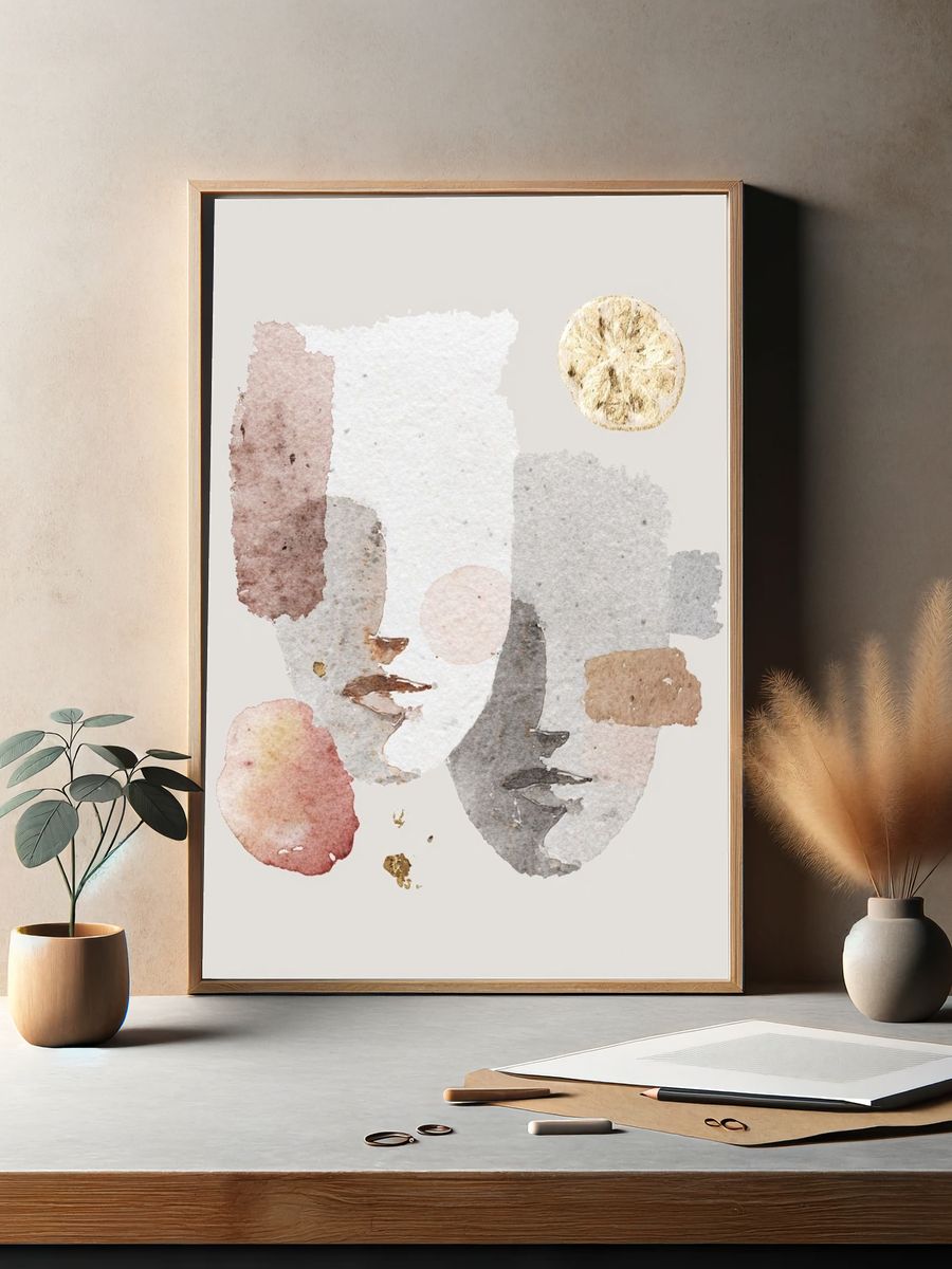 Soft Watercolor Faces Abstract Print. — room view 2