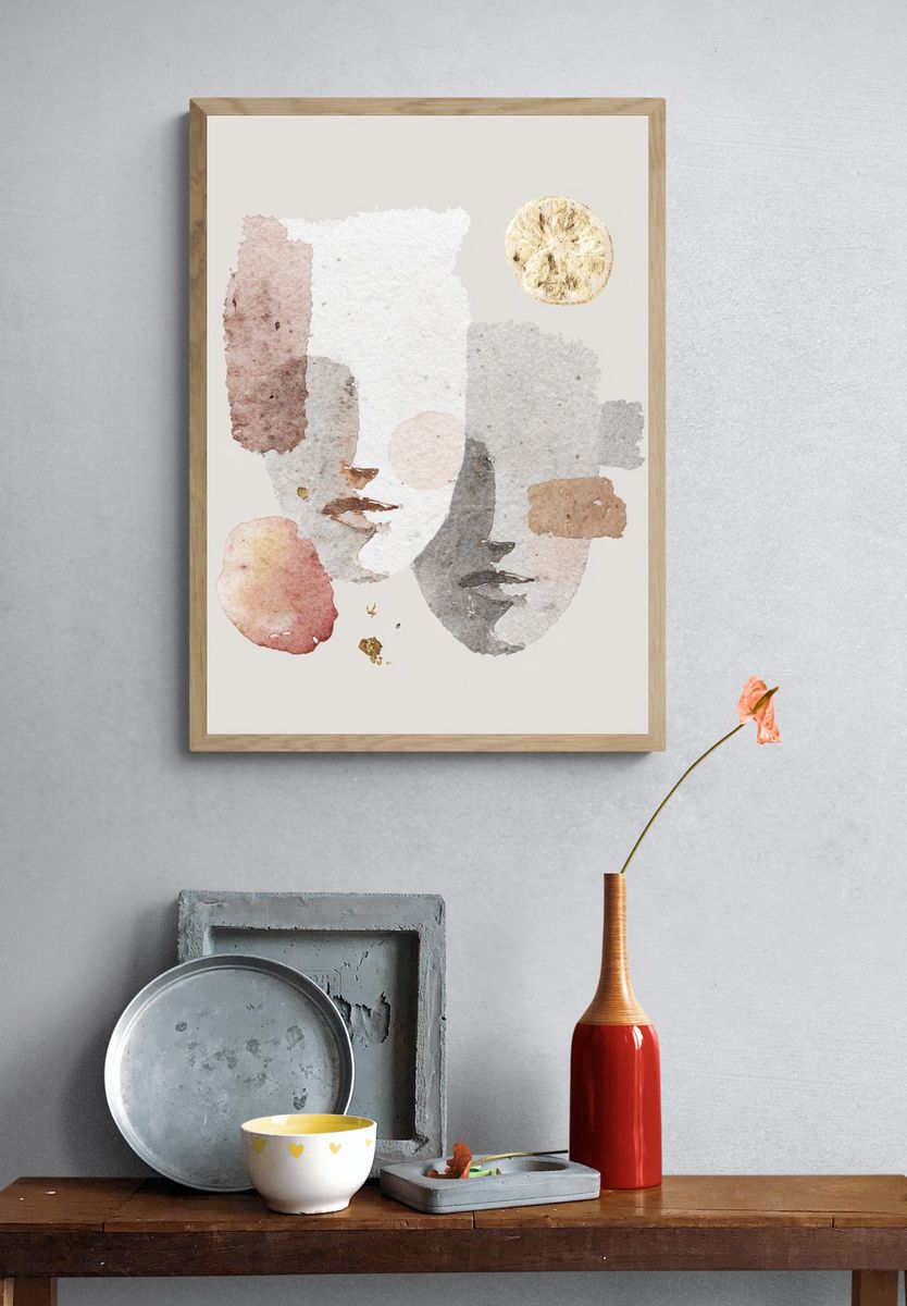 Soft Watercolor Faces Abstract Print. — room view 3