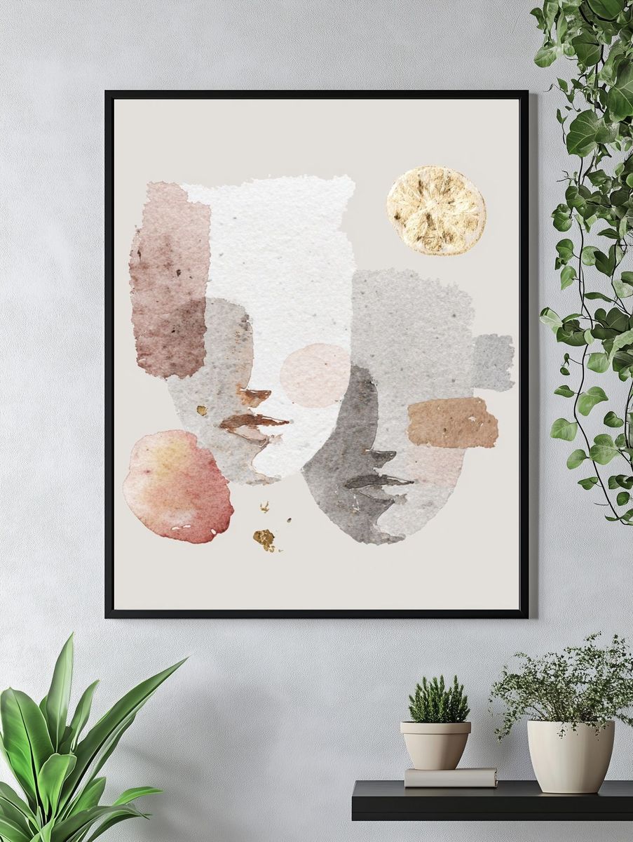 Soft Watercolor Faces Abstract Print. — room view 4