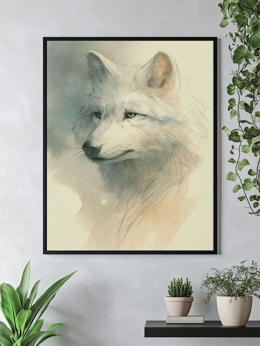 Arctic Wolf Watercolor Poster. — room view 4