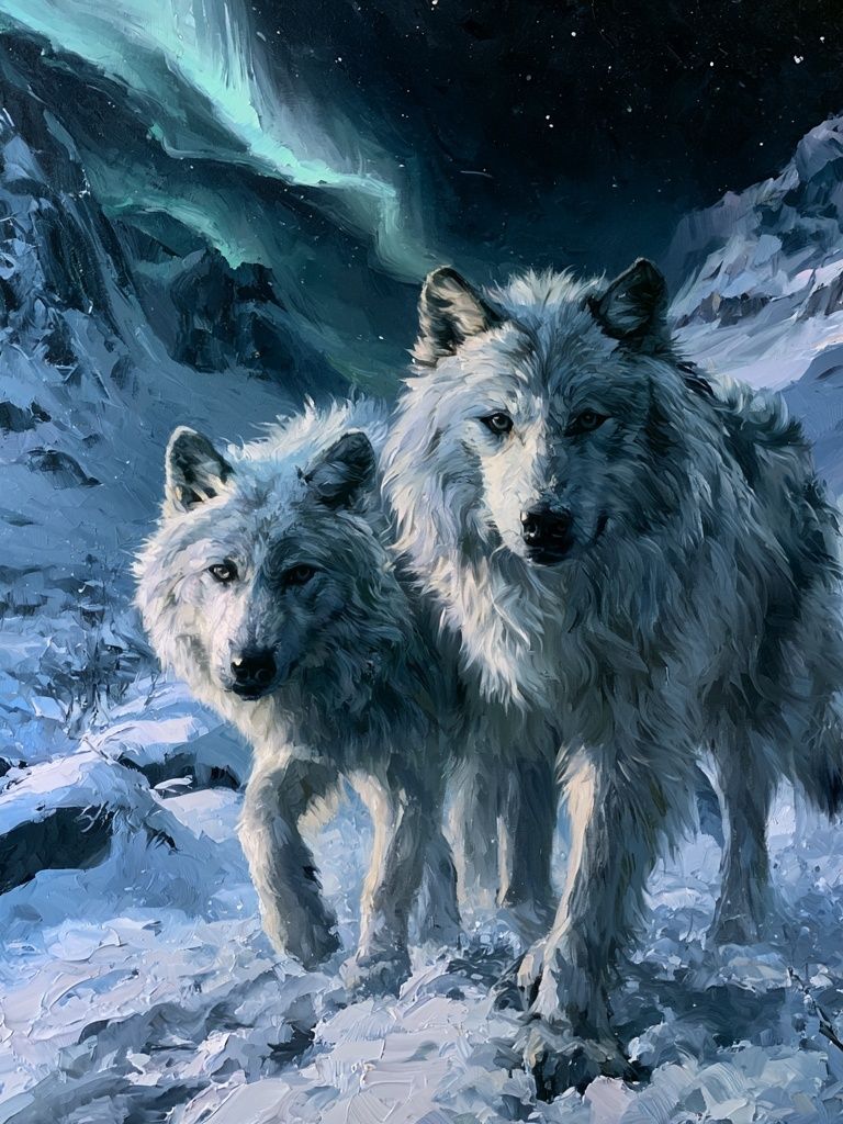 Arctic Wolves in Moonlit Snow Poster. poster — animals art