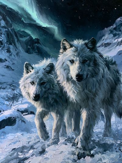 Arctic Wolves in Moonlit Snow Poster.