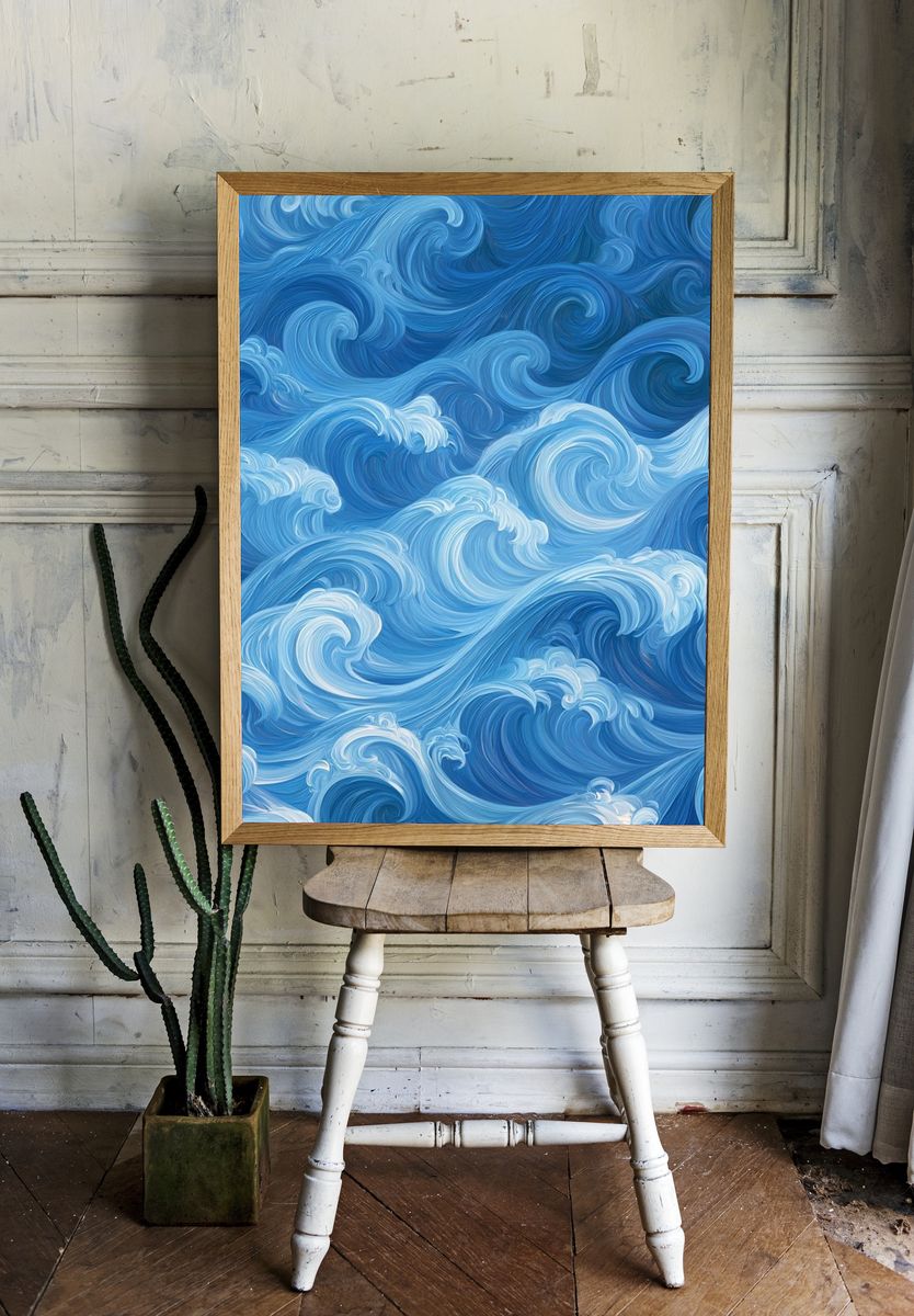 Ocean Waves Abstract Print. room preview