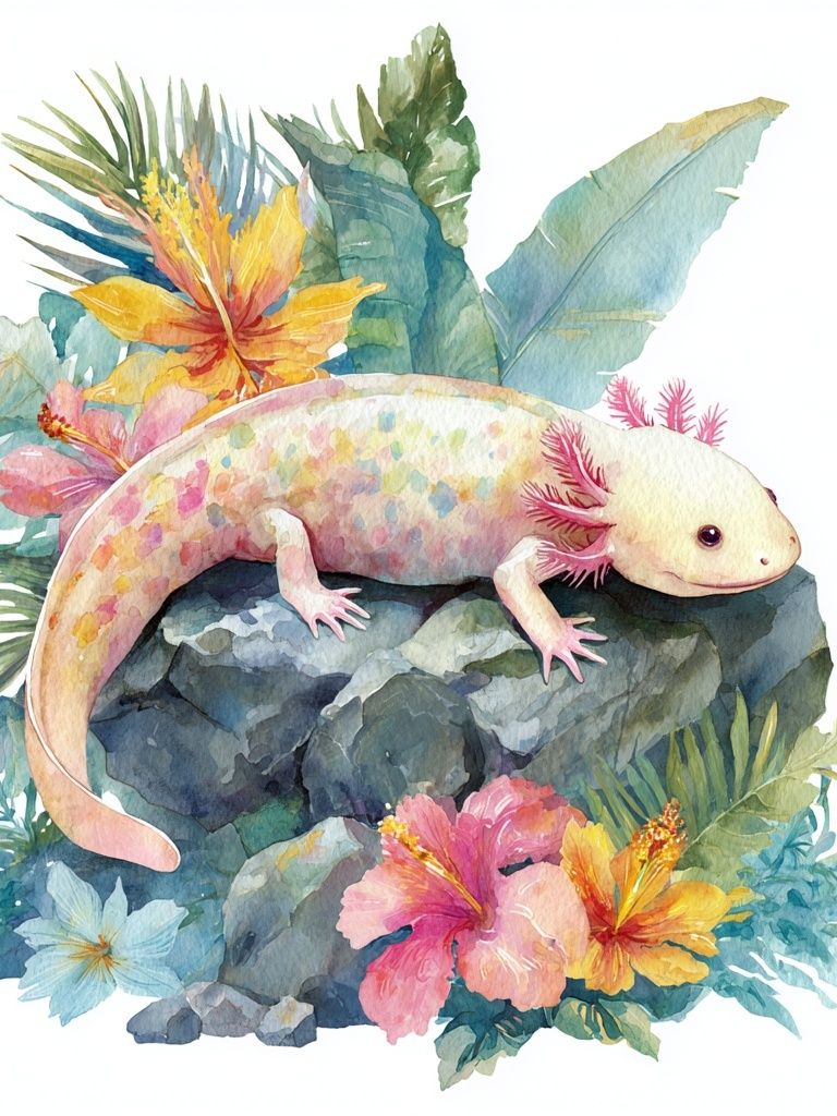 Axolotl Watercolor Poster. poster detail