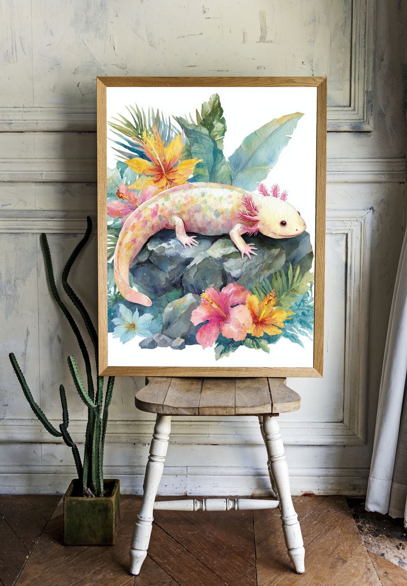 Axolotl Watercolor Poster. — room view 1