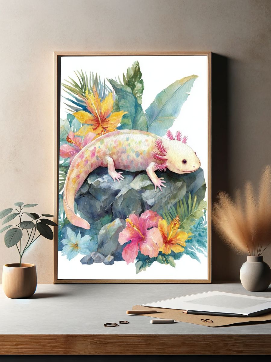 Axolotl Watercolor Poster. — room view 2