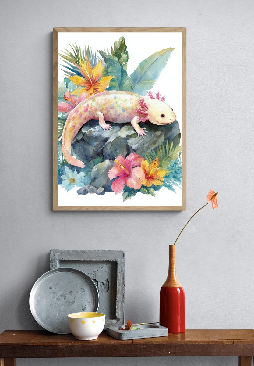Axolotl Watercolor Poster. — room view 3