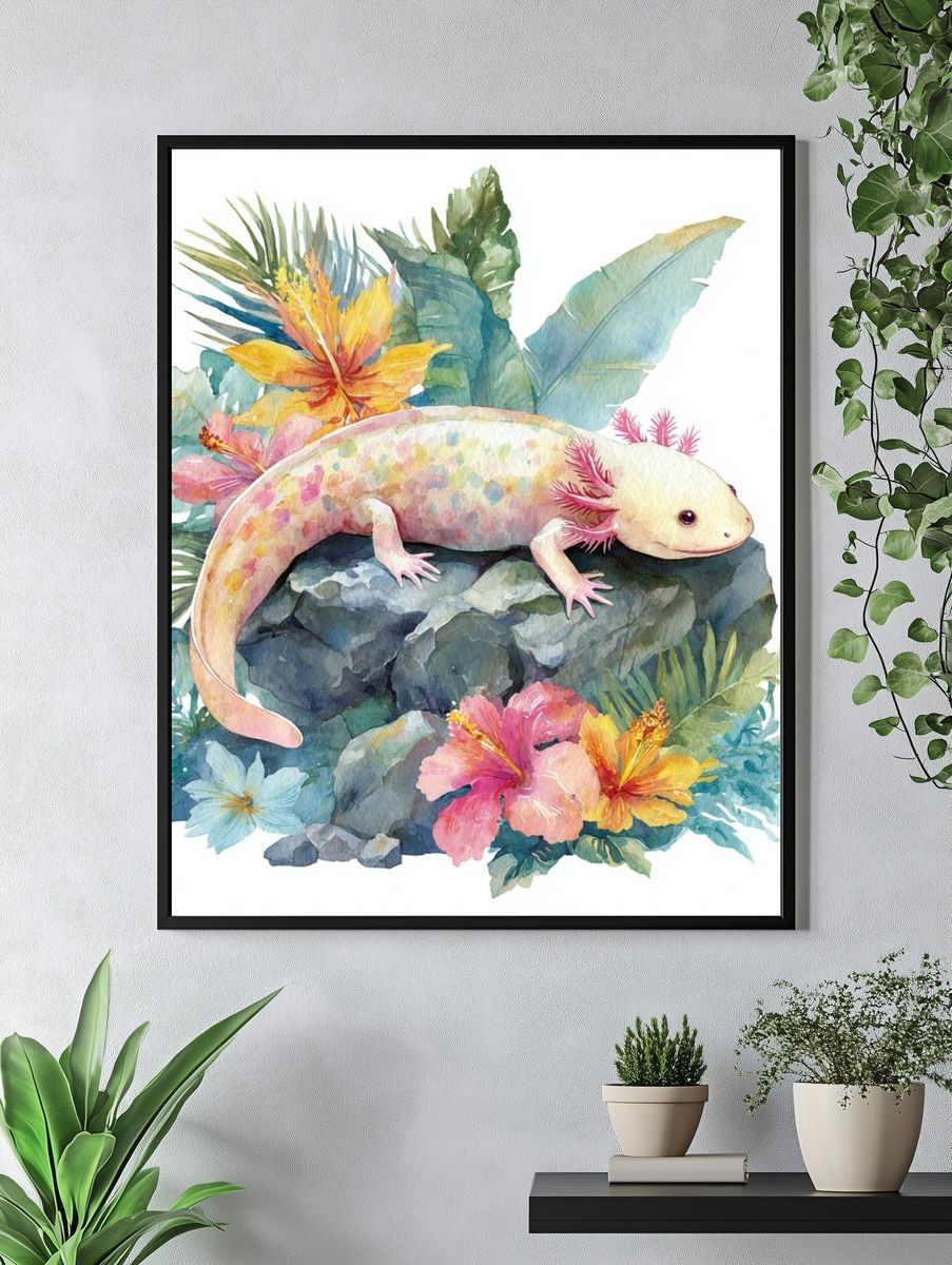 Axolotl Watercolor Poster. — room view 4