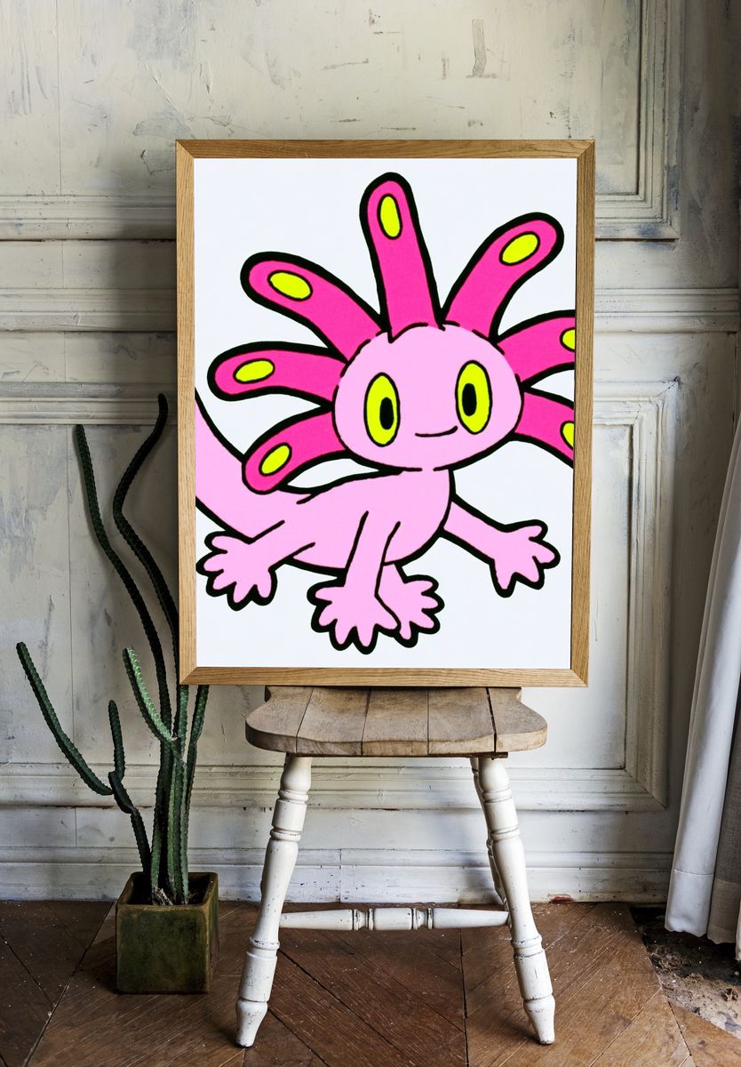 Axolotl Cartoon Poster. — room view 1