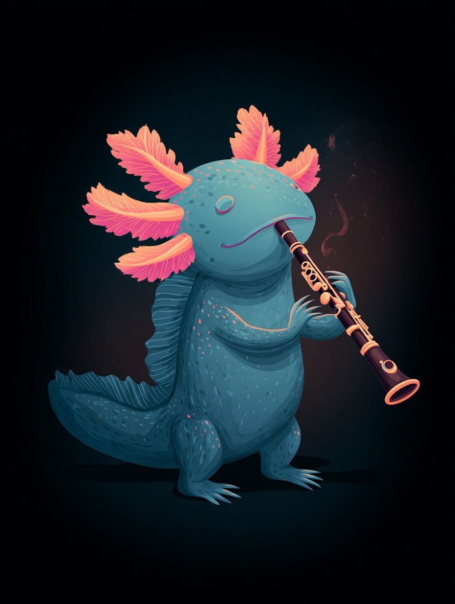 Axolotl Clarinet Illustration Poster. poster detail