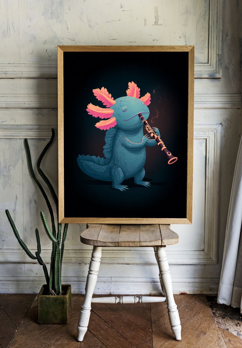 Axolotl Clarinet Illustration Poster. room preview
