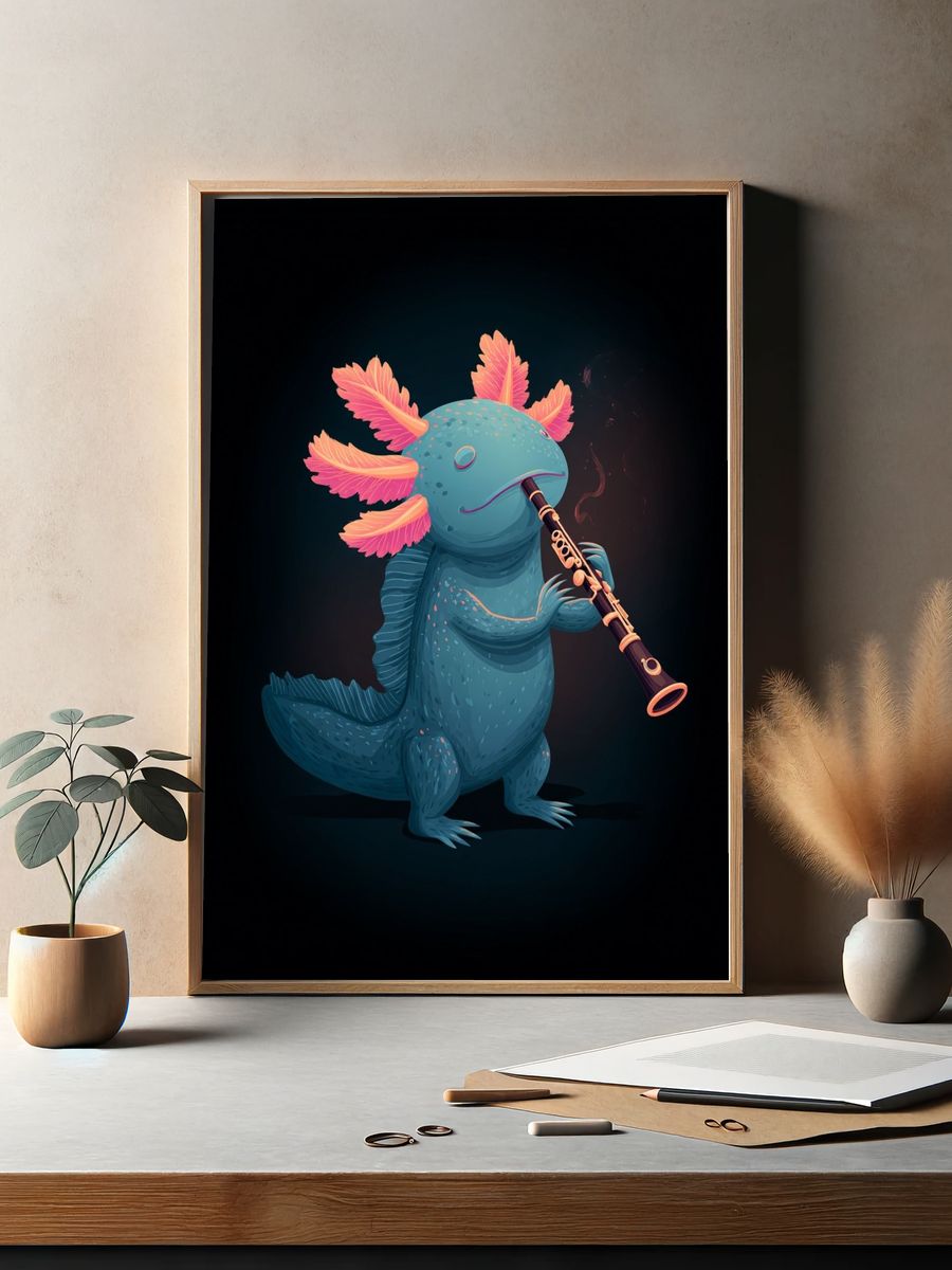 Axolotl Clarinet Illustration Poster. — room view 2