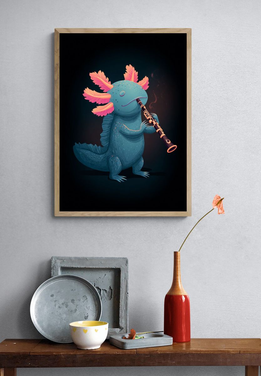 Axolotl Clarinet Illustration Poster. — room view 3