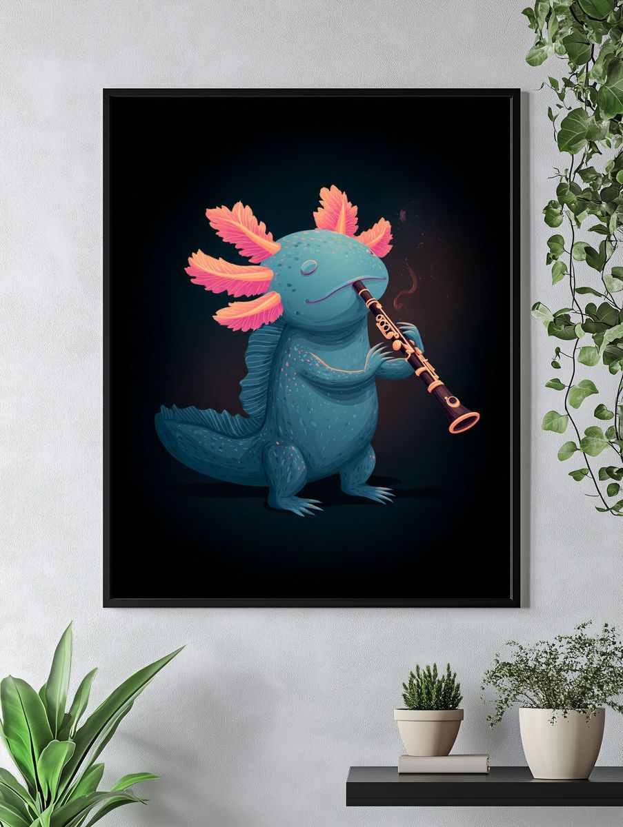 Axolotl Clarinet Illustration Poster. — room view 4