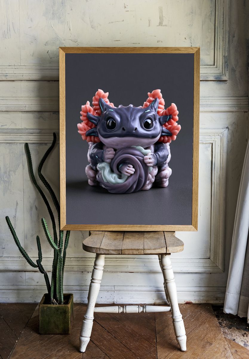 Axolotl Figurine Illustration Poster. room preview