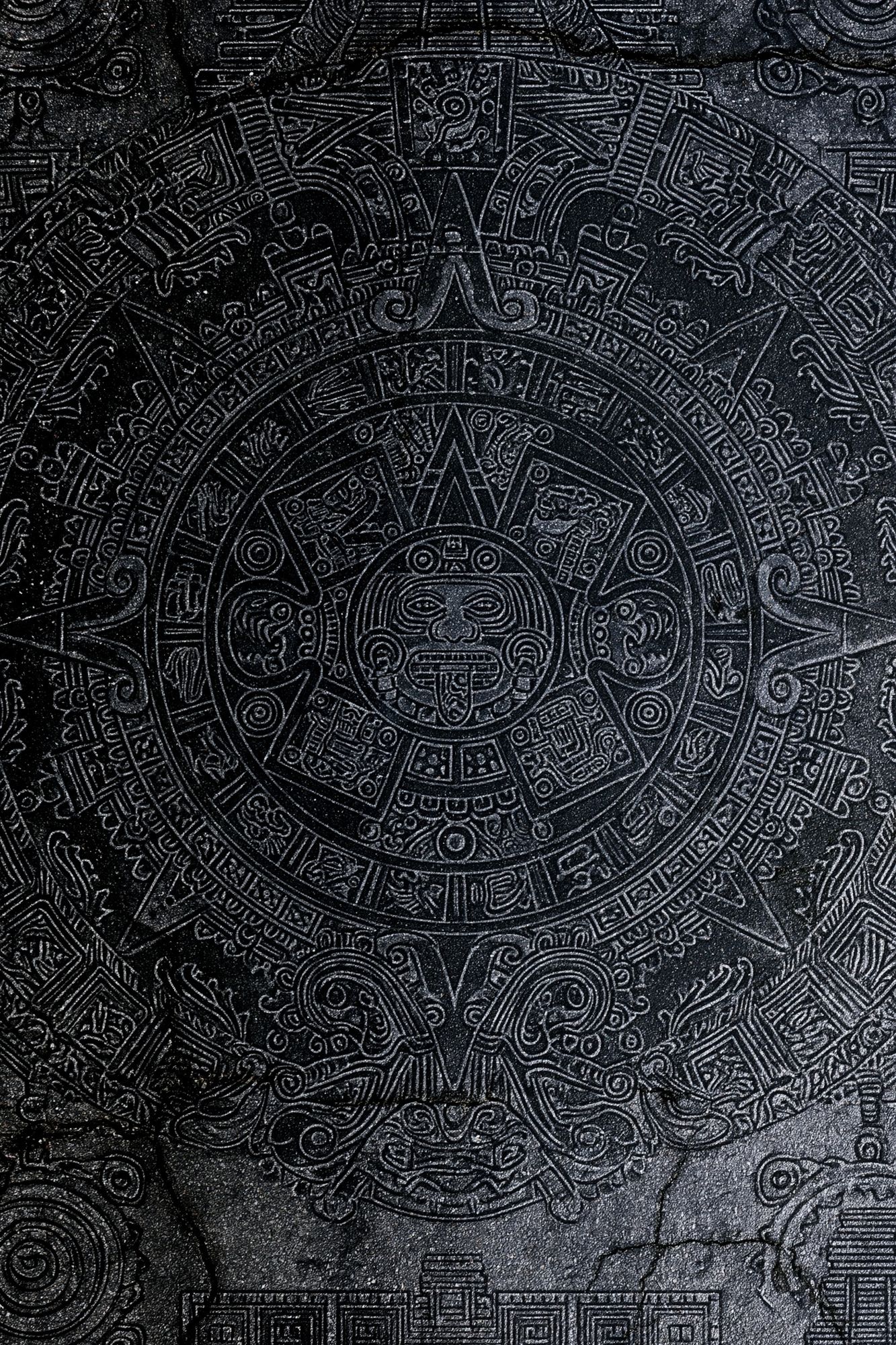 Aztec Sun Stone Black Print. poster — fine-art art