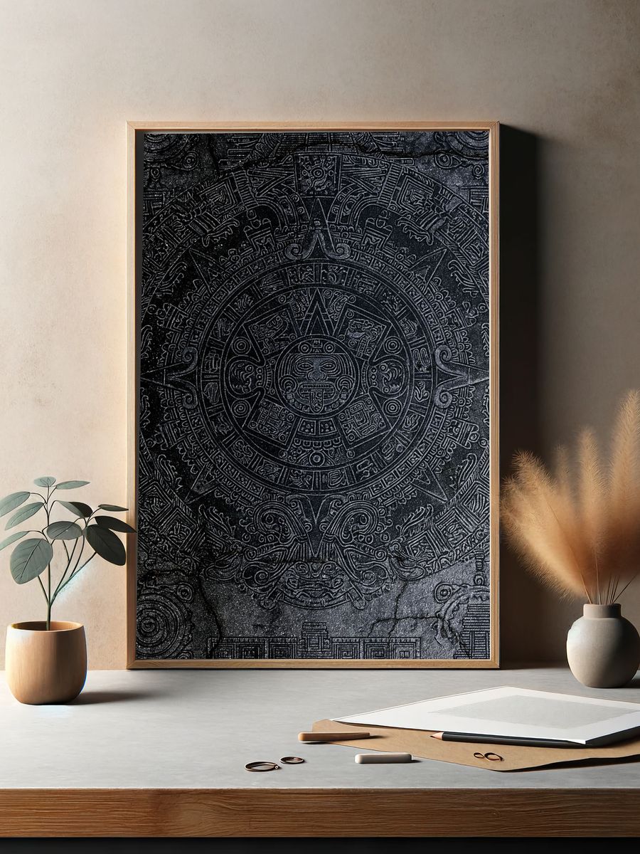 Aztec Sun Stone Black Print. — room view 2