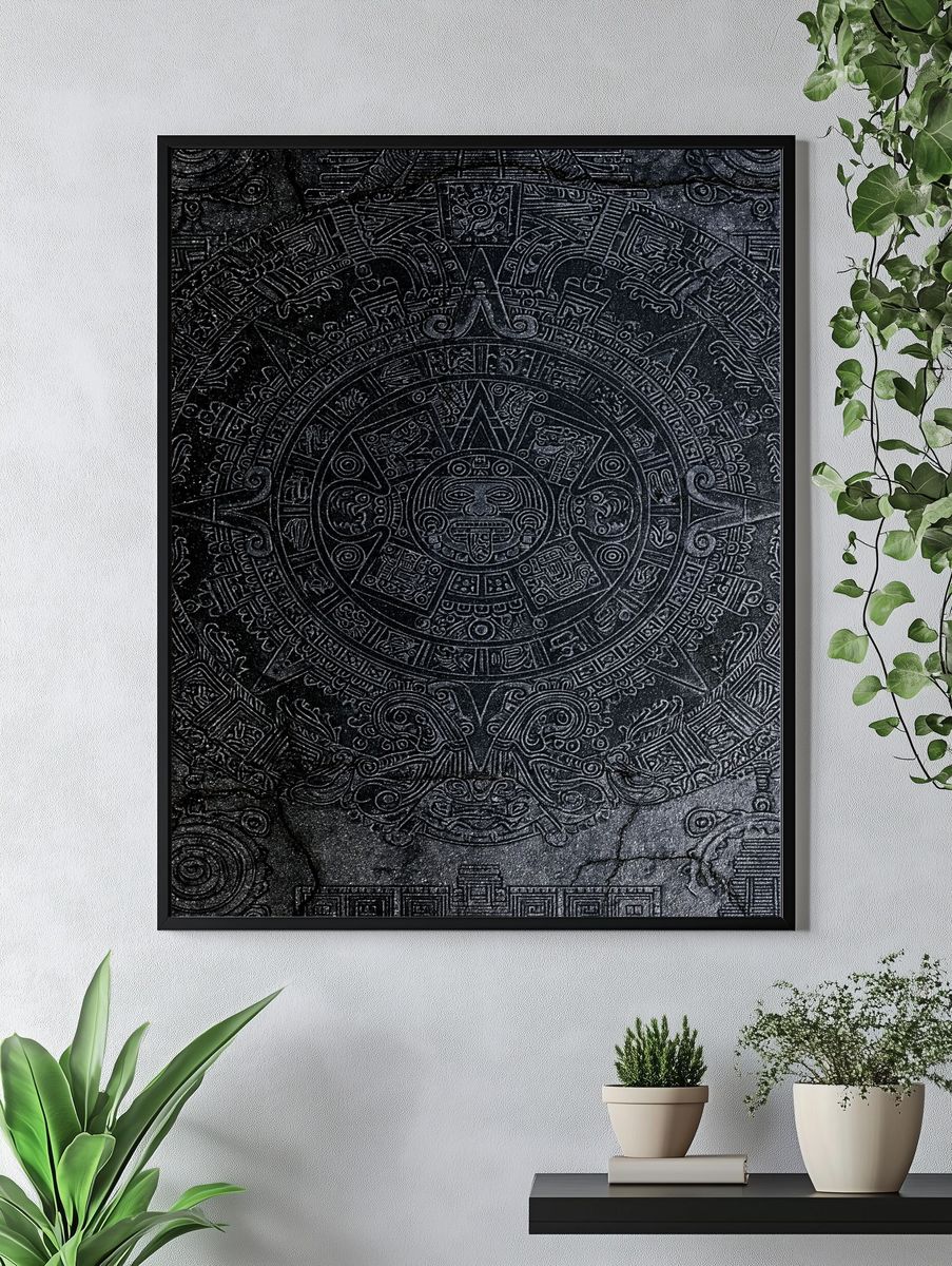 Aztec Sun Stone Black Print. — room view 4
