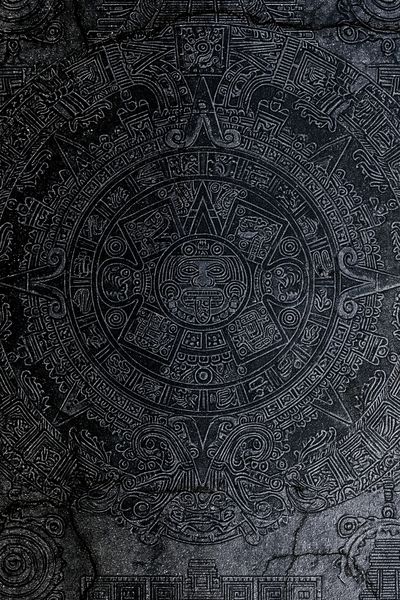 Aztec Sun Stone Black Print.