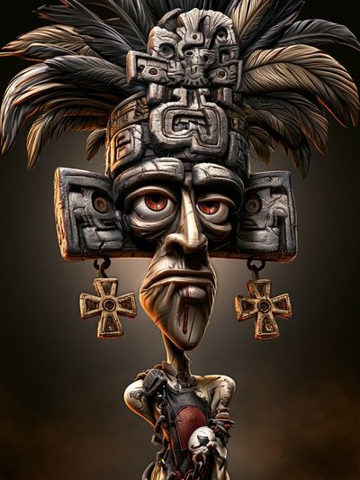 Aztec Warrior Mask Illustration Poster. poster