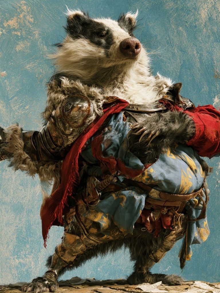 Armored Badger Fantasy Illustration Poster. poster detail