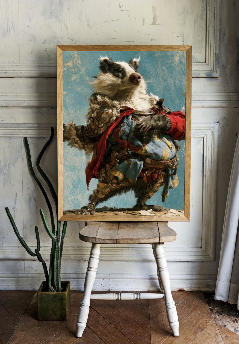 Armored Badger Fantasy Illustration Poster. room preview