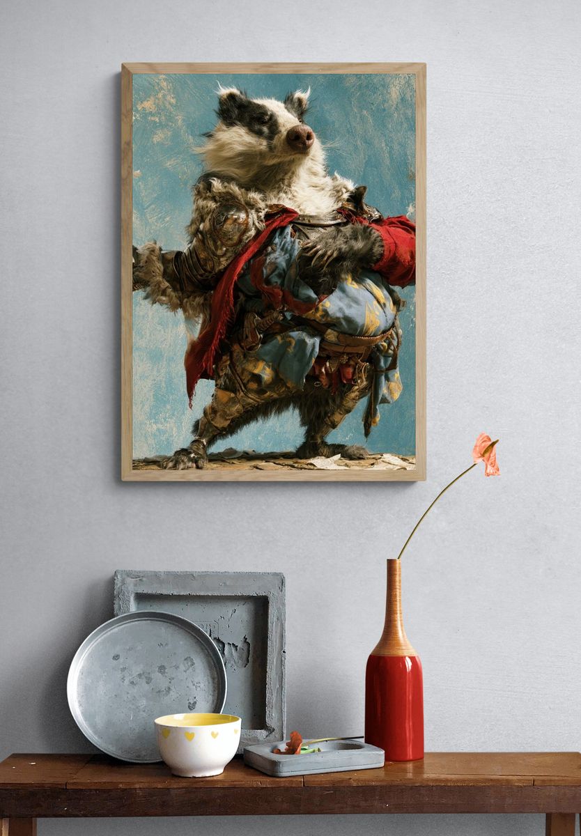 Armored Badger Fantasy Illustration Poster. — room view 3