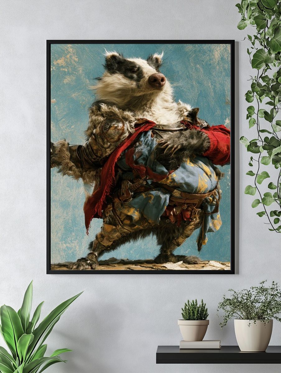 Armored Badger Fantasy Illustration Poster. — room view 4