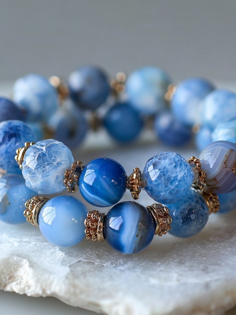 Blue Agate Beaded Bracelet Print. poster — photography art