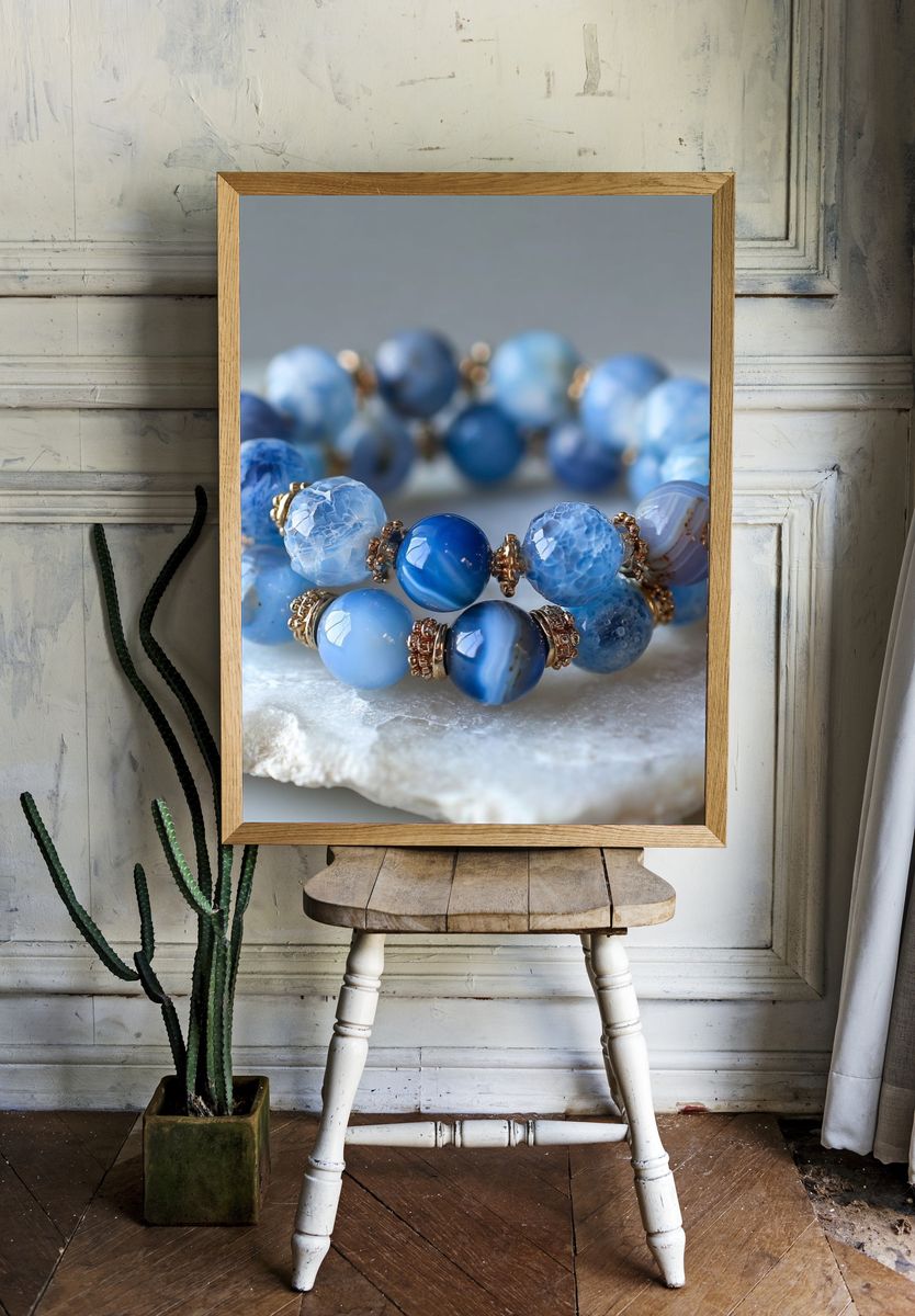 Blue Agate Beaded Bracelet Print. — room view 1